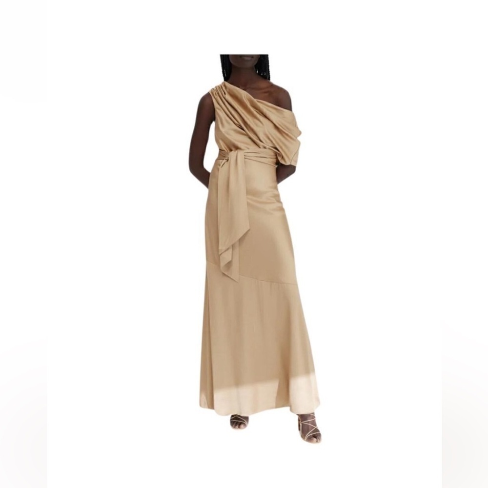 Significant Other Erika One Shoulder Belted Gown Maxi in Gold Sz 12